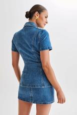 Short Sleeve Lapel Tops Skirt Denim Suit GMYT-13521
