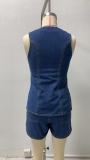 Fashion Sleeveless Vest And Shorts Loose Denim Suit GMYT-13605