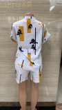 Plus Size Short Sleeve Print Shirt Two Piece Set GMYT-944