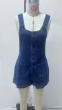 Solid Color Loose One-piece Strappy Denim Shorts GMYT-13353