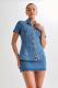 Short Sleeve Lapel Tops Skirt Denim Suit GMYT-13521