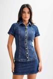 Short Sleeve Lapel Tops Skirt Denim Suit GMYT-13521