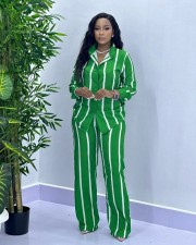 Stripe Long Sleeve Shirt Two Piece Pants Set GMYT-250122