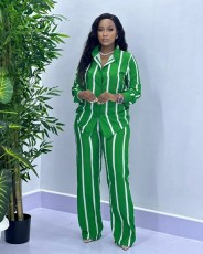Stripe Long Sleeve Shirt Two Piece Pants Set GMYT-250122