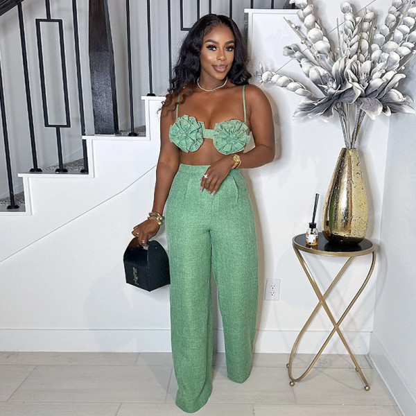 Suspenders Wrap Chest Straight Pants Two Piece Set GMSF-SU9006