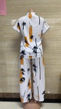Plus Size Short Sleeve Print Shirt Two Piece Set GMYT-944
