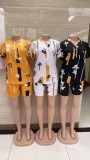 Plus Size Short Sleeve Print Shirt Two Piece Set GMYT-944