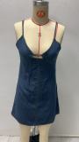 Sexy Halter Adjustable Denim Mini Dress GMYT-13575