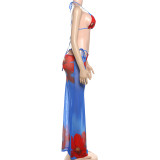 Sexy Print Halterneck Bikinis+Long Skirt Three Piece Swimsuit DLSF-K24S61284