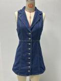 Sleeveless Lapel Single-breasted Midi Dress GMYT-13611