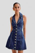 Sleeveless Lapel Single-breasted Midi Dress GMYT-13611