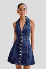Sleeveless Lapel Single-breasted Midi Dress GMYT-13611