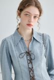 Long Sleeve Tie Up Denim Shirt GMYT-308