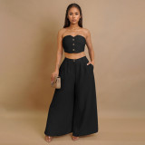 Solid Color Wrap Chest Top Wide Leg Pants Suit ZSD-0752