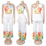 Plus Size Slash Shoulder Sleeveless Loose Two Piece Pants Set NY-11077