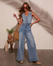 V Neck Sleeveless Denim Jumpsuit GMYT-18604