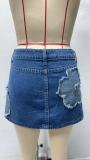 Flower Appliqued Denim Halter Skirt GMYT-14147