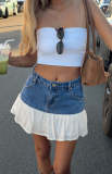 Lace Patchwork High Waist Denim Skirt GMYT-14129