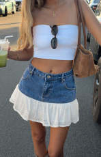 Lace Patchwork High Waist Denim Skirt GMYT-14129