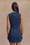 Fashion O Neck Sleeveless Denim Midi Dress GMYT-13613