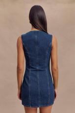Fashion O Neck Sleeveless Denim Midi Dress GMYT-13613