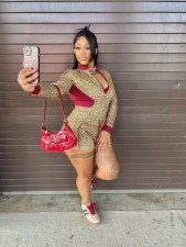 Long Sleeve Leopard Print 2 Piece Shorts Set MEM-88651