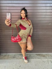 Long Sleeve Leopard Print 2 Piece Shorts Set MEM-88651