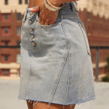 Vintage Raw Edge High Waist Buttoned Denim Skirt GMYT-13678