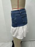 Lace Patchwork High Waist Denim Skirt GMYT-14129