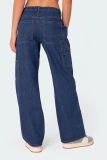 Loose Washed Pockets Straight Jeans GMYT-13635
