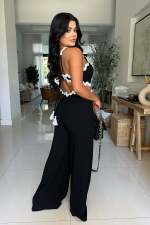 Wave Line Spliced Wide Leg Jumpsuit OSM-4931