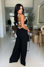 Wave Line Spliced Wide Leg Jumpsuit OSM-4931