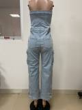 Off Shoulder Multi-pockets Denim Jumpsuit LSD-2468