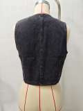 Sleeveless Round Neck Lace-Up Denim Vest GMYT-13978