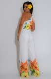 Plus Size Slash Shoulder Sleeveless Loose Two Piece Pants Set NY-11077