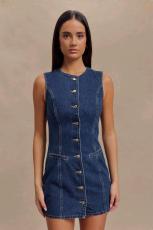 Fashion O Neck Sleeveless Denim Midi Dress GMYT-13613