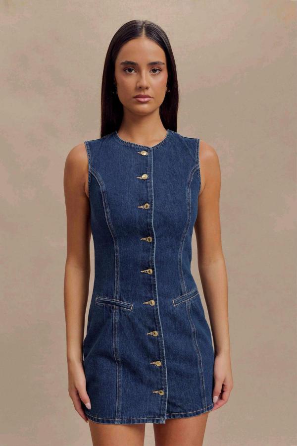 Fashion O Neck Sleeveless Denim Midi Dress GMYT-13613