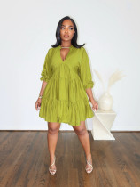 Solid Color Loose V Neck Mini Dress SFY-748