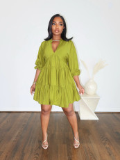 Solid Color Loose V Neck Mini Dress SFY-748