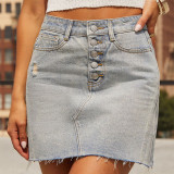 Vintage Raw Edge High Waist Buttoned Denim Skirt GMYT-13678