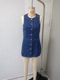 Vintage Round Neck Denim Mini Dress GMYT-13614