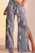 Fashion Tassel Loose Split Jeans LSD-2491