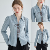 Long Sleeve Tie Up Denim Shirt GMYT-308