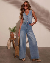 V Neck Sleeveless Denim Jumpsuit GMYT-18604