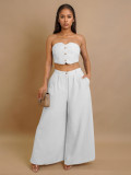 Solid Color Wrap Chest Top Wide Leg Pants Suit ZSD-0752