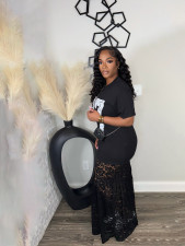 Lace Patchwork Letter Print Long Dress SFY-762