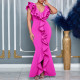 Solid Color V Neck Ruffles Fishtail Dress GCZF-8634