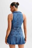 Sleeveless Lapel Denim Mini Dress GMYT-13612