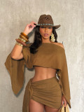Slash Neck Off Shoulder Top 2 Piece Skrits Set SFY-740