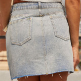 Vintage Raw Edge High Waist Buttoned Denim Skirt GMYT-13678